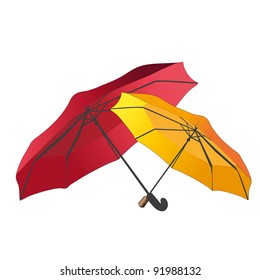Two umbrellas - dark red and yellow