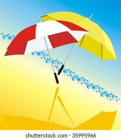 Two umbrellas and drops. Vector