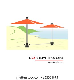 Two umbrellas on the beach. Vector illustration