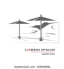 Two umbrellas on the beach. Vector illustration
