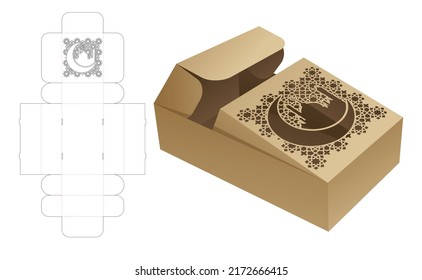 Two unequal flips box with Ramadan window die cut template and 3D mockup