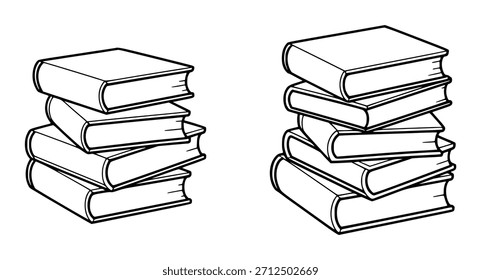 Dos pilas desiguales de libros contorno blanco y negro