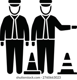 Two uniformed officers directing traffic with cones