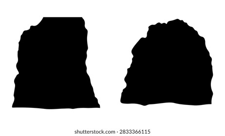 Two unique rock formations silhouetted against the sky, showcasing natural geological features and rugged textures in an outdoor setting.