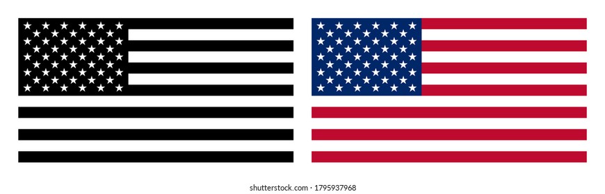 two united states flags, monochrome and traditional.