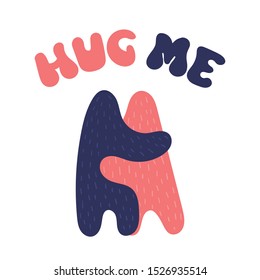 Two unknown strange monsters embrace. Vector image on white background