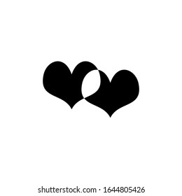 Two unpainted hearts intersecting each other. Happy valentines day and wedding design elements. Romantic icon isolated on background. Love symbol. Vector element illustration. Black white version.