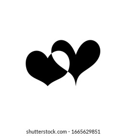 Two unpainted hearts intersecting each other. Vector illustration of design elements for a wedding. Romantic icon isolated on background. Love symbol. Black white version.