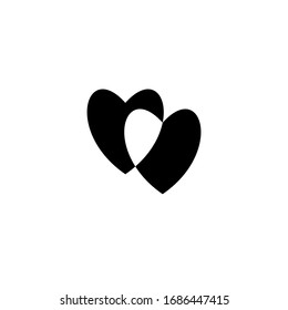 Two unpainted hearts intersecting each other. Happy valentines day and wedding design elements. Romantic icon isolated on background. Love symbol. Vector element illustration. Black white version.