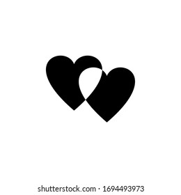 Two unpainted hearts intersecting each other. Happy valentines day and wedding design elements. Romantic icon isolated on background. Love symbol. Vector element illustration. Black white version.