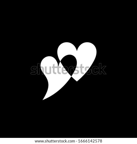 Two unpainted hearts intersecting each other. Vector illustration of design elements for a wedding. Romantic icon isolated on background. Love symbol. Black white version.