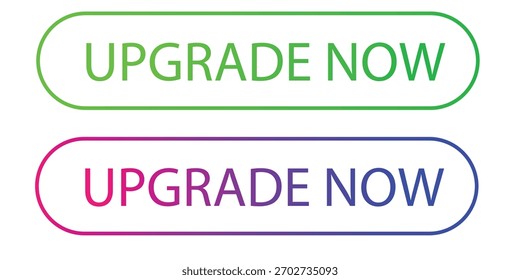 Dois botões de atualização agora isolados no fundo branco, mostrando um gradiente verde e roxo, perfeito para o site calltoaction, motivando os usuários a desbloquear conteúdo exclusivo