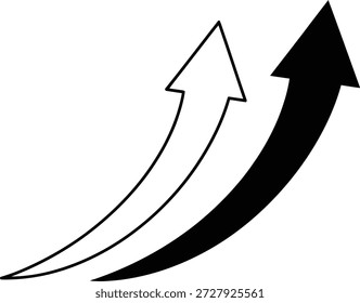Duas setas apontando para cima são exibidas, uma preta sólida, uma com contorno, simbolizando o avanço. A imagem é mínima e moderna, ideal para visualizar o crescimento ascendente.