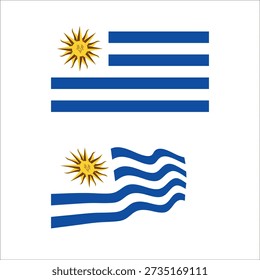 Two uruguay flags, one static and one waving with the sun of may symbol.