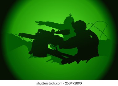 Two US soldiers. View from night vision.