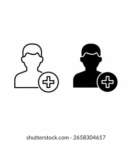 Dos iconos de usuario, uno delineado y otro relleno, ambos con un signo más que indica la adición de un nuevo usuario.