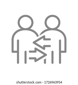 Two user profile with arrows line icon. Exchange workers, staff turnover symbol