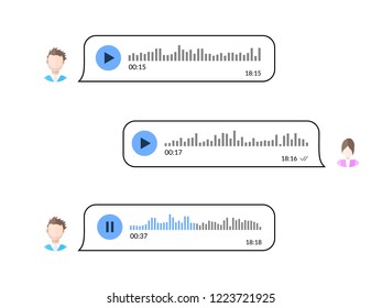 Two users conversate using voice messages. Audio message communication.