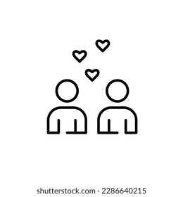 Two users exchanging likes. Finding match on dating app. Romantic relationships. Pixel perfect, editable stroke icon