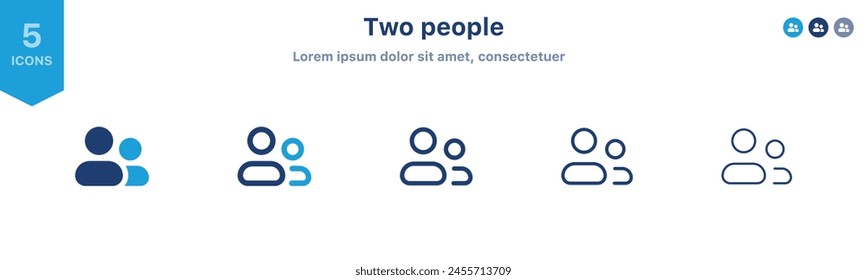 Conjunto de iconos de grupo de dos usuarios - icono de usuario de equipo. icono de dos personas o de dos empleados - Grupo de personas, amigos, icono de usuarios	
