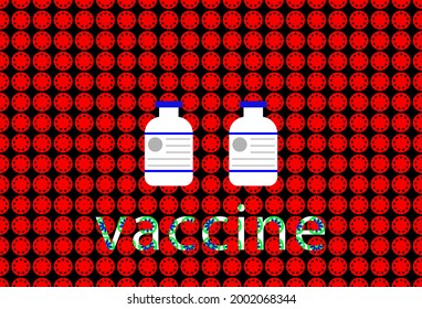 dos frascos de vacuna y texto sobre el patrón de enfermedad del coronavirus rojo. diseño vectorial
