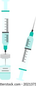 Two vaccine syringes, illustration, vector on a white background.