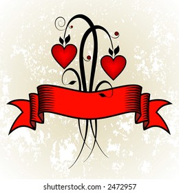 Two valentine heart represented as a bunch of flowers on grunge background