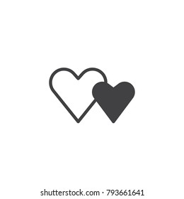 Two Valentine hearts icon vector, filled flat sign, solid pictogram isolated on white. Couple heart symbol, logo illustration.