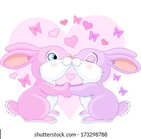 Two Valentine rabbits in love