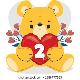 Two, Valentine's day, cute bear, and number.