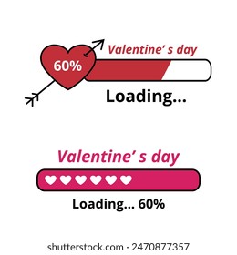 Dos Ilustraciones vectoriales de barra de carga del día de San Valentín, dígale a su pareja su nivel de amor, el 60%.