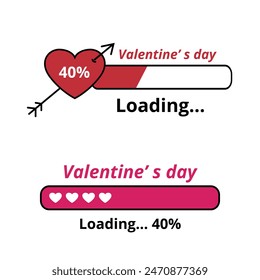 Two Valentine's day loading bar vector illustrations, tell your partner your level of love, 40%.