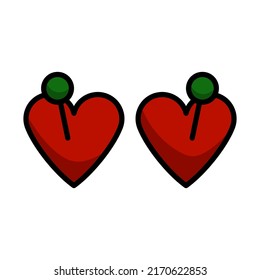 Two Valentines Heart With Pin Icon. Editable Bold Outline With Color Fill Design. Vector Illustration.