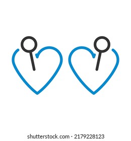 Two Valentines Heart With Pin Icon. Editable Bold Outline With Color Fill Design. Vector Illustration.