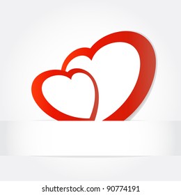 Dos corazones de San Valentín sobre fondo de papel blanco