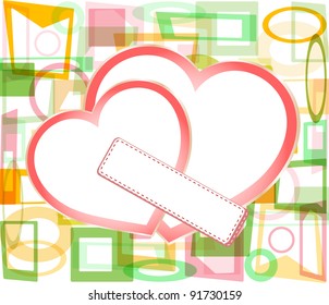 two valentine's paper hearts with a blank business card