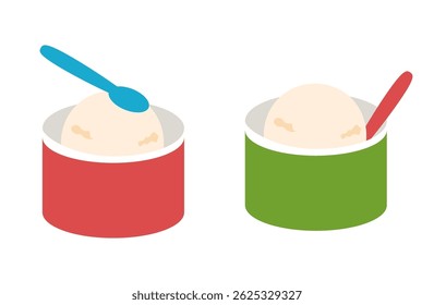Two Vanilla Cup Ice Creams with Colorful Spoons – Flat Summer Illustration
