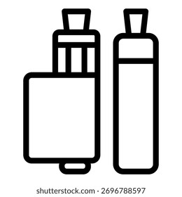 Zwei Vape Geräte Linie Symbol, Vaping Konzept. Vektorgrafiken. Stift und reguläres Dampfzeichen auf weißem Hintergrund, Umrissstil-Symbol für Mobil- oder Webdesign