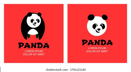 Two variants of animal logo. Panda bear, icon and text. Vector illustration