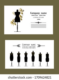 Two variants of business cards.  Vector design of mannequins and fashion women clothes.  Templates for advertising of clothing store, atelier, fashion house with free space for company name .