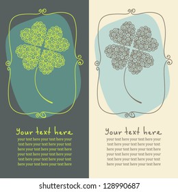 Two variants of card with four leaves clover