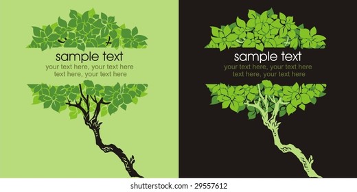Two variants of cards design with trees and text