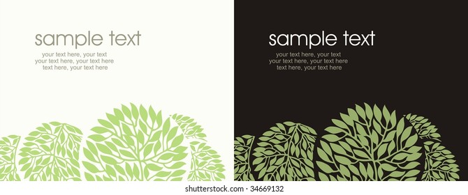 Two variants of cards with stylized bushes and text