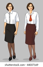 Two variants of female blouses and skirts