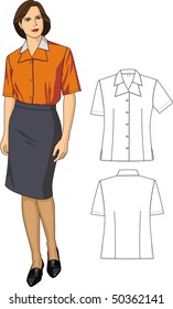 Two variants of female blouses and skirts