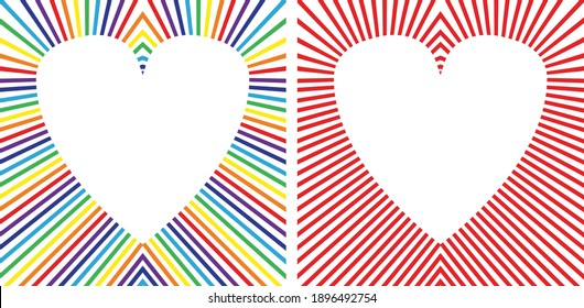 Two variants of vector hearts.
One consists of rainbow colors, the second is red.