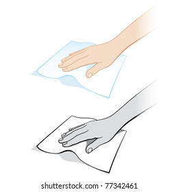 Two variants of a womans hand with a rag. Illustration on white background