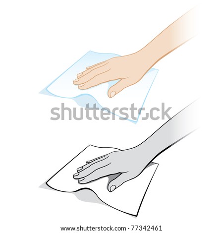 Two variants of a womans hand with a rag. Illustration on white background