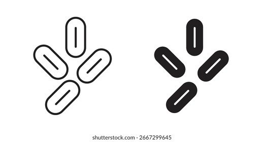 Two variations of an abstract design featuring multiple capsule shapes arranged in a pattern. Isolated on white.