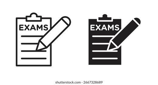 Zwei Variationen eines Prüflisten-Symbols mit einem Bleistift, eine im Umrissstil und eine ausgefüllt, einzeln auf Weiß.